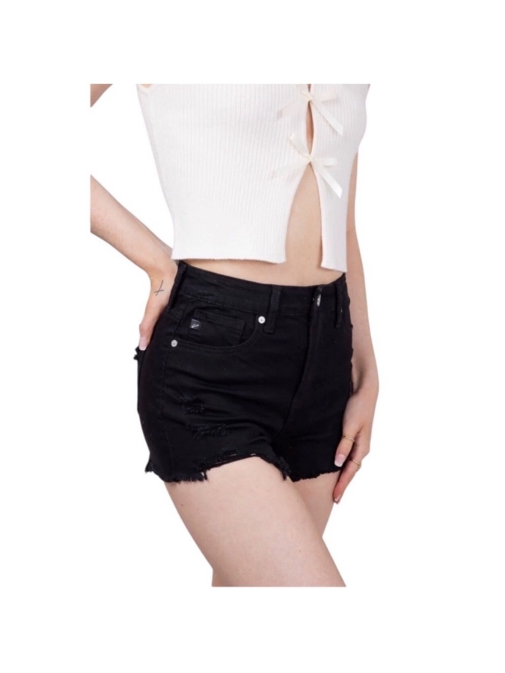 NWT KanCan Women's Black Denim Destroyed high Distressed Jean Shorts Size 27 (7)